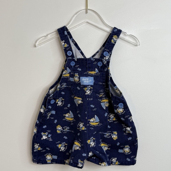 Vintage OshKosh B'gosh Pirat Pup Sea Overall Shorts Shortalls USA Vestbak 12 M - Picture 1 of 14